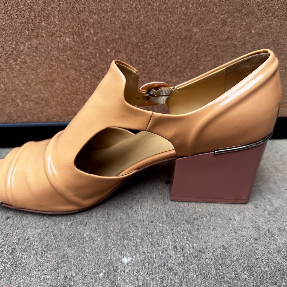 Balenciaga Leather Cutout Patent Leather Peach Orange Block Heel Shoe Size 39 - Picture 6 of 12